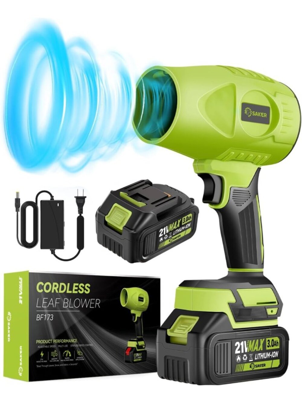 Portable Cordless Leaf Blower & Dust Cleaner, 180,000 RPM, Adjustable Speed, 2